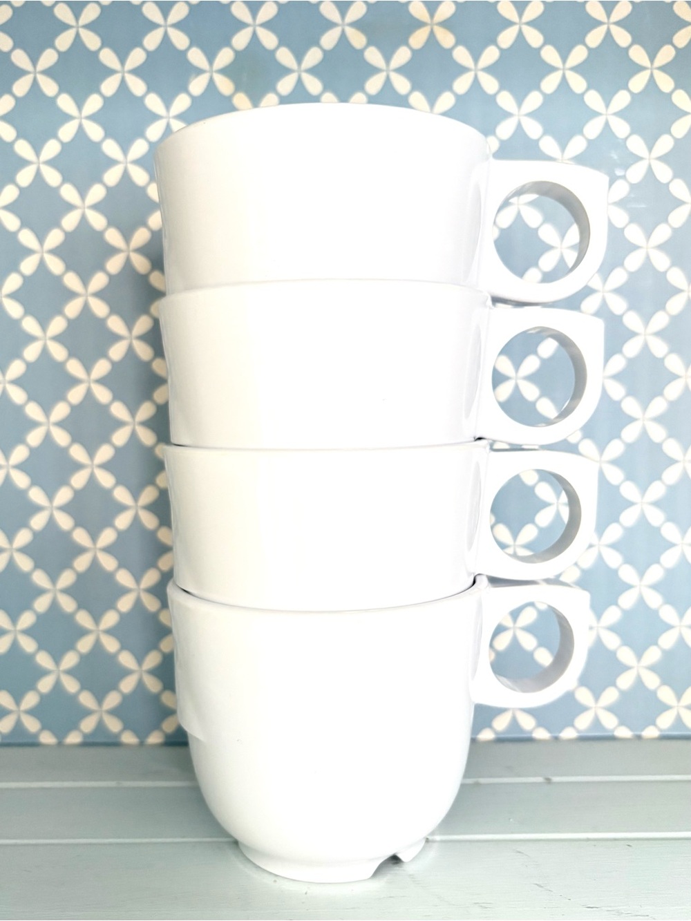 White Stackable Vintage Melmac Coffee Mugs Cups Modern Minimalist